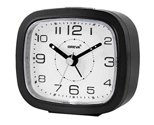 OREVA Alarm Table Clock with LED and 4 Step Buzzer Sound (Black Body White LED, 9.4 cm x 3.9 cm x 8.5 cm, AA3507)