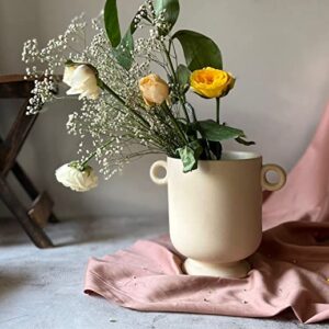 Craftribal Ceramic Handle Pot/Vase | Ceramic Flower Vase | Matte Finish, 7 Inches (White)