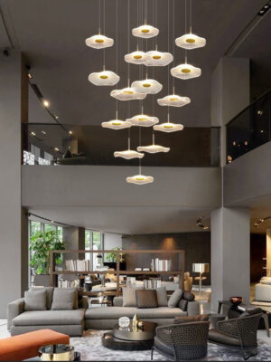 15 LIGHT LED ROUND ACRYLIC DOUBLE HEIGHT STAIR CHANDELIER - WARM WHITE