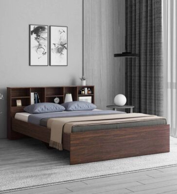 Austin King Size Bed with Headboard Storage in Choco Walnut Finish