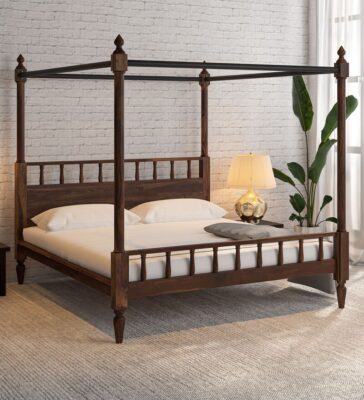 Drusilla Solid Wood Queen Size Poster Bed In Provincial Teak Finish