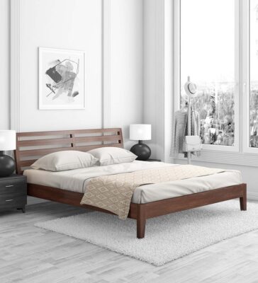 Fern Queen Size Bed in Walnut Brown Matte Finish