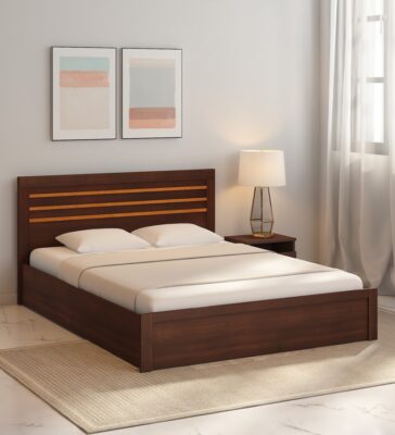 Souma King Size Bed With Box Storage In Regato Walnut Colour